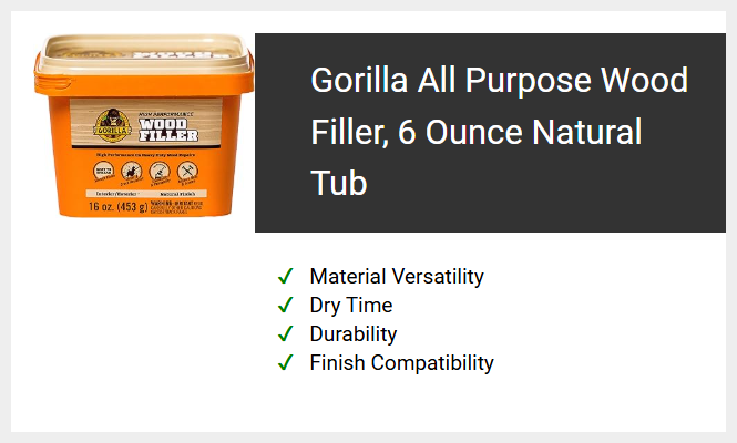 Gorilla All Purpose Wood Filler, 6 Ounce Natural Tub